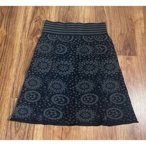 Akini Womens Midi Skirt Gray Black Stretch Pull On Soft Knit XS Casual Floral